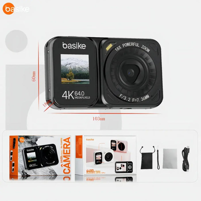 Câmera Fotografica Basike Ba CAM 215 Digital 4k Ultra HD 64mp Com Zoom AF Tela Dupla - Basike Brasil Oficial
