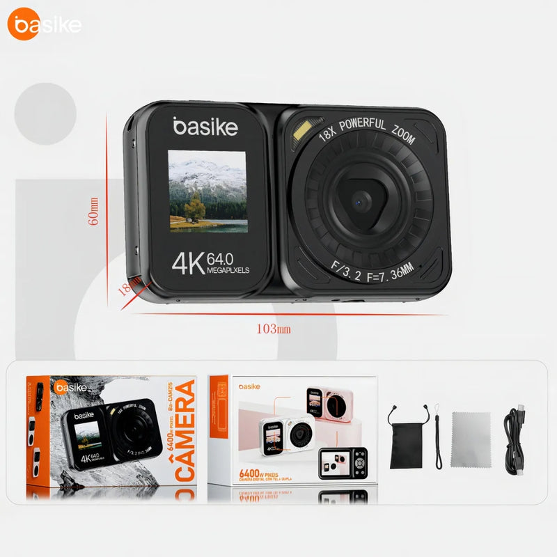 Câmera Fotografica Basike Ba CAM 215 Digital 4k Ultra HD 64mp Com Zoom AF Tela Dupla