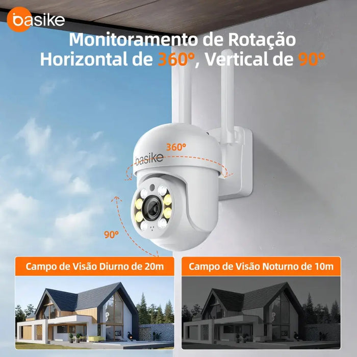Câmera de Segurança Basike Ba CAM 005 para Área Externo 360° PTZ com Rastreamento Automático de Movimento Visão Noturna Colorida 2K FHD - Basike Brasil Oficial