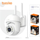 Câmera de Segurança Basike Ba CAM 005 para Área Externo 360° PTZ com Rastreamento Automático de Movimento Visão Noturna Colorida 2K FHD Resistência IP66 Áudio Bidirecional Wi-Fi 2.4GHz e Armazenamento em Nuvem/SD