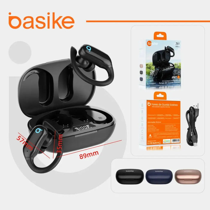 Fone de Ouvido Basike Ba FON 222 Bluetooth Tipo Gancho Esportivo - Basike Brasil Oficial