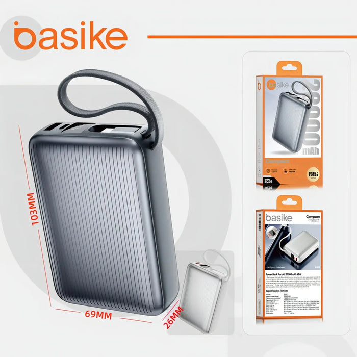 Power Bank Basike B203 20.000mAh Carregamento Rápido Portátil 45 W 3 Sáidas - Basike Brasil Oficial