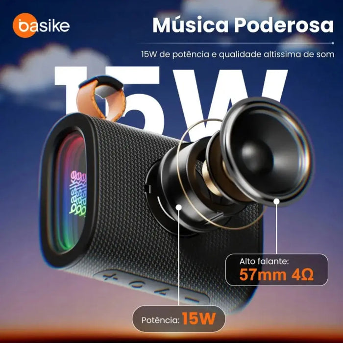 Caixa de Som Caixinha  Basike Ba RAD 185 15W Bluetooth Preto - Basike Brasil Oficial