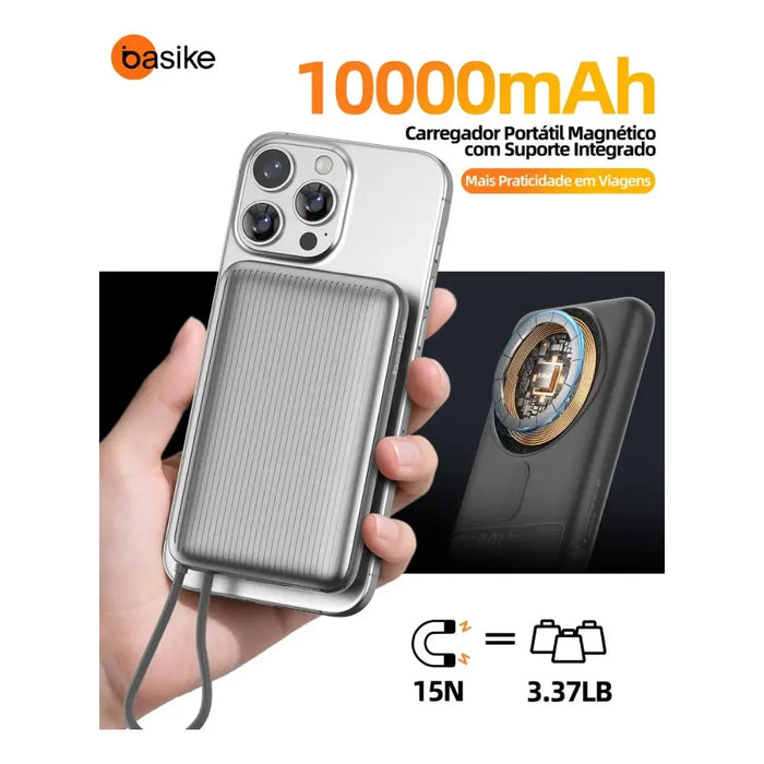 Power Bank Basike Ba POW 206 10.000mAh 15W Magsafe e com cabo Embutido - Basike Brasil Oficial