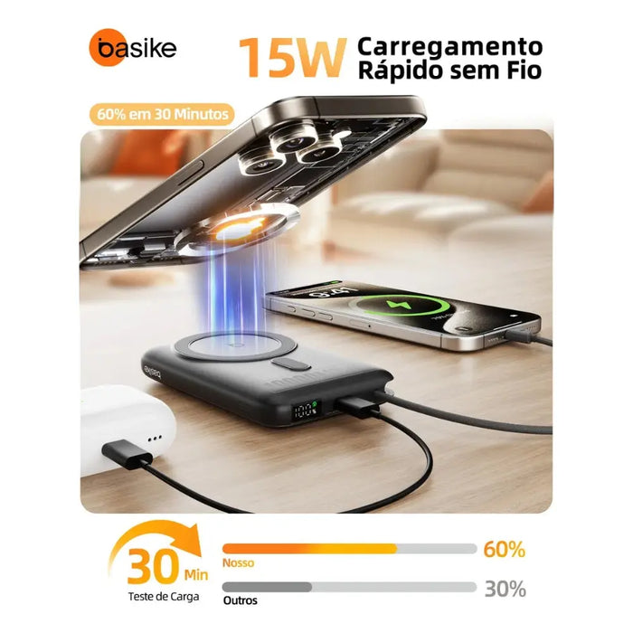 Power Bank Basike Ba POW 206 10.000mAh 15W Magsafe e com cabo Embutido - Basike Brasil Oficial