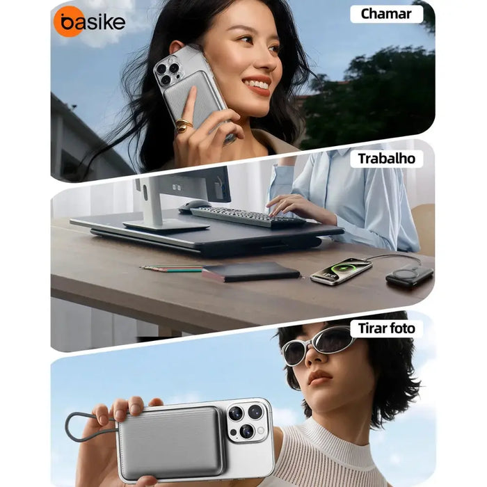 Power Bank Basike Ba POW 206 10.000mAh 15W Magsafe e com cabo Embutido - Basike Brasil Oficial