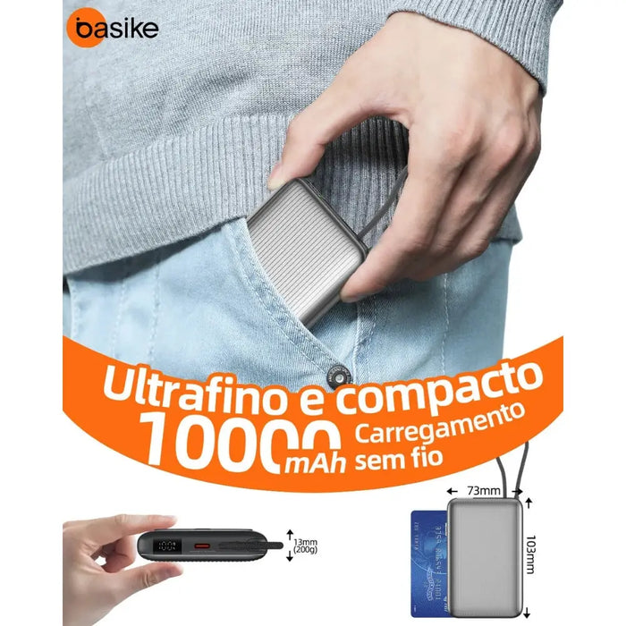 Power Bank Basike Ba POW 206 10.000mAh 15W Magsafe e com cabo Embutido - Basike Brasil Oficial