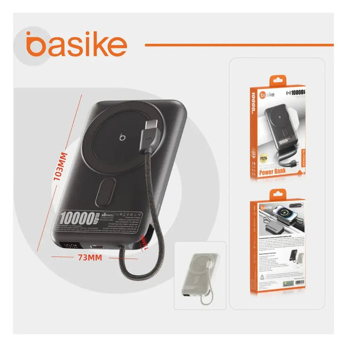 Power Bank Basike Ba POW 206 10.000mAh 15W Magsafe e com cabo Embutido - Basike Brasil Oficial