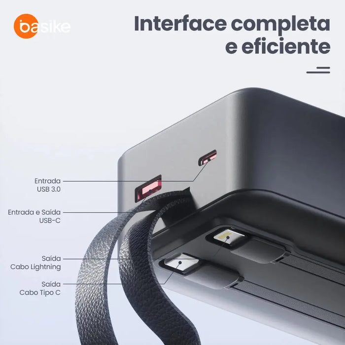 Power Bank Basike Ba POW 177A 20.000mAh 22.5W Portátil com Cabos Compatível - Basike Brasil Oficial
