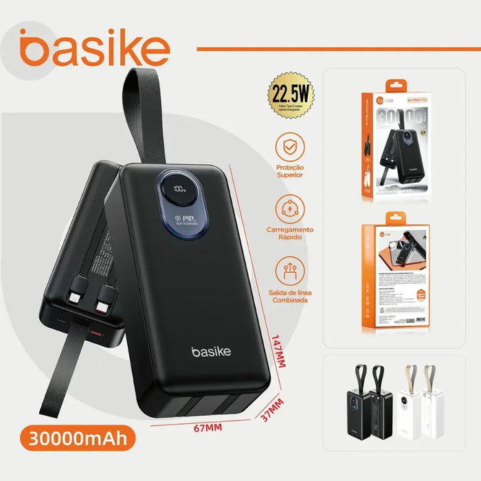 Power Bank Basike Ba POW 177A 20.000mAh 22.5W Portátil com Cabos Compatível - Basike Brasil Oficial