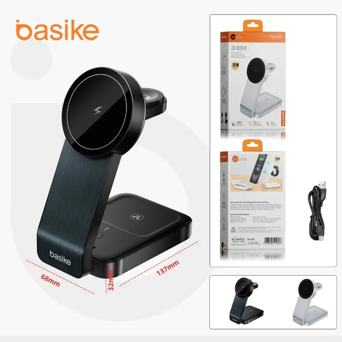 Carregador por Indução Basike Ba WXC 290 Magnético 15W Rápido 3 em 1 - Basike Brasil Oficial