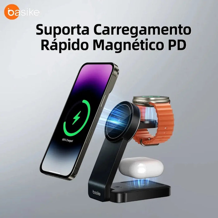 Carregador por Indução Basike Ba WXC 290 Magnético 15W Rápido 3 em 1 - Basike Brasil Oficial