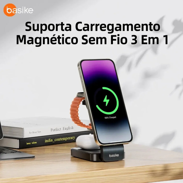 Carregador por Indução Basike Ba WXC 290 Magnético 15W Rápido 3 em 1 - Basike Brasil Oficial