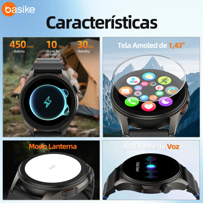 Smartwarch Basike W99 1.43" Redondo IA Com GPS Chamada Bluetooth Modo Esporte - Basike Brasil Oficial