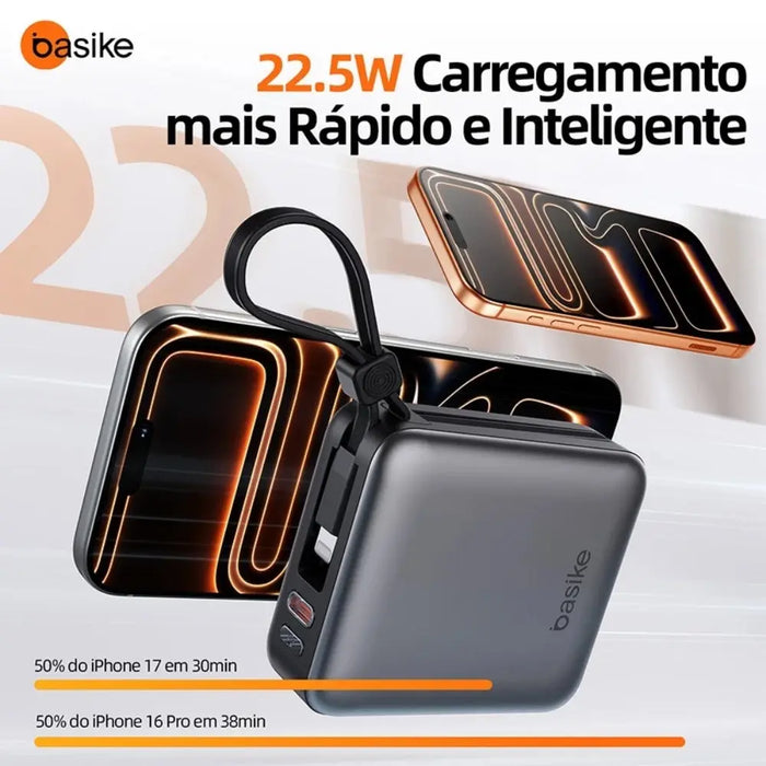 Power Bank Basike B200B  10.000mAh 22.5W Mini Carregamento Com FIO e Magsafe - Basike Brasil Oficial