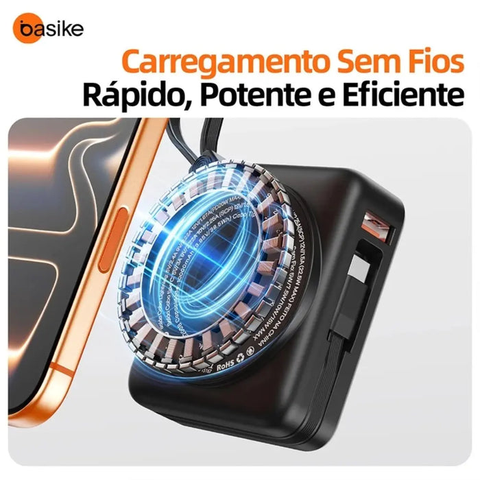 Power Bank Basike B200B  10.000mAh 22.5W Mini Carregamento Com FIO e Magsafe - Basike Brasil Oficial