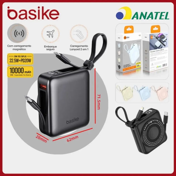 Power Bank Basike B200B  10.000mAh 22.5W Mini Carregamento Com FIO e Magsafe - Basike Brasil Oficial