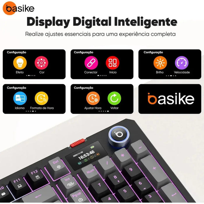 Teclado Gamer Mecânico BASIKE BA-KEY391 Tri-Mode RGB com Bateria 4000mAh Basike