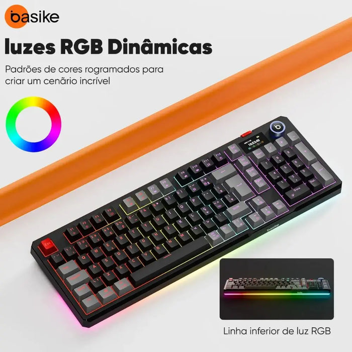 Teclado Gamer Mecânico BASIKE BA-KEY391 Tri-Mode RGB com Bateria 4000mAh Basike