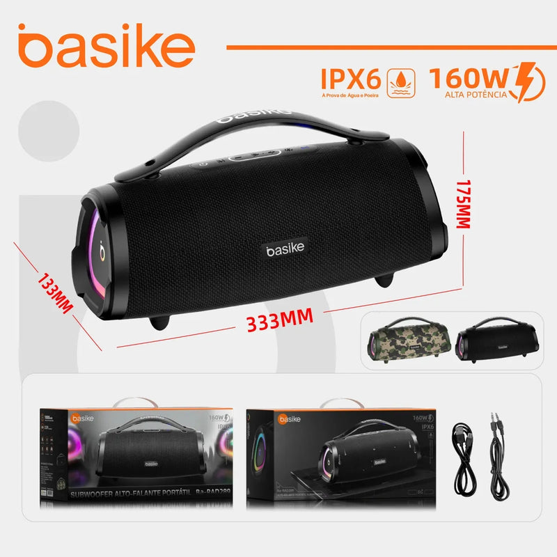 Caixa de Som Basike Ba RAD 289 160W Portátil Bluetooth IPX 6 15 Horas de Musica