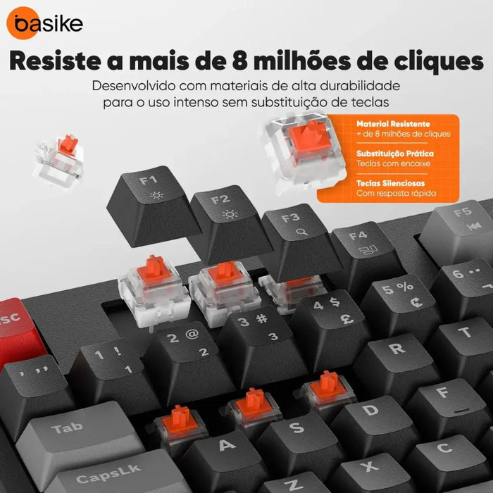 Teclado Gamer Mecânico BASIKE BA-KEY391 Tri-Mode RGB com Bateria 4000mAh Basike