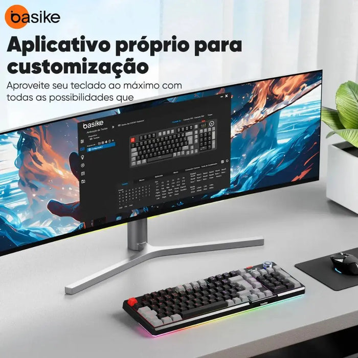 Teclado Gamer Mecânico BASIKE BA-KEY391 Tri-Mode RGB com Bateria 4000mAh Basike