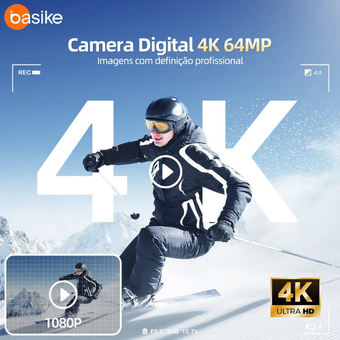 Câmera Fotografica Basike Ba CAM 419 Digital 4K com Lente Dupla 64mp 18x Basike