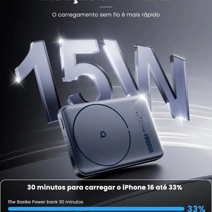 Power Bank BASIKE BA-POW219A 10000mAh Magnético com Carregamento Sem Fio 15W e Carga Rápida 22,5W Basike