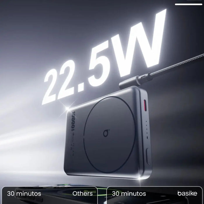 Power Bank BASIKE BA-POW219A 10000mAh Magnético com Carregamento Sem Fio 15W e Carga Rápida 22,5W Basike