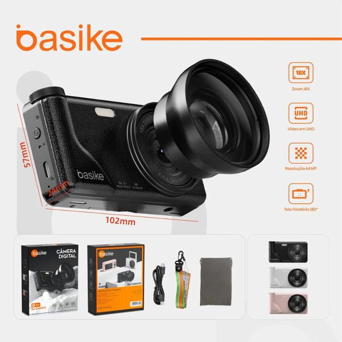 Câmera Fotografica Basike Ba CAM 419 Digital 4K com Lente Dupla 64mp 18x Basike