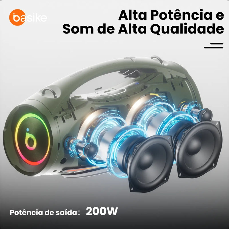 Caixa de Som Basike 200W Bluetooth Portátil IPX6 TWS Potência e Grave 30.000mAh