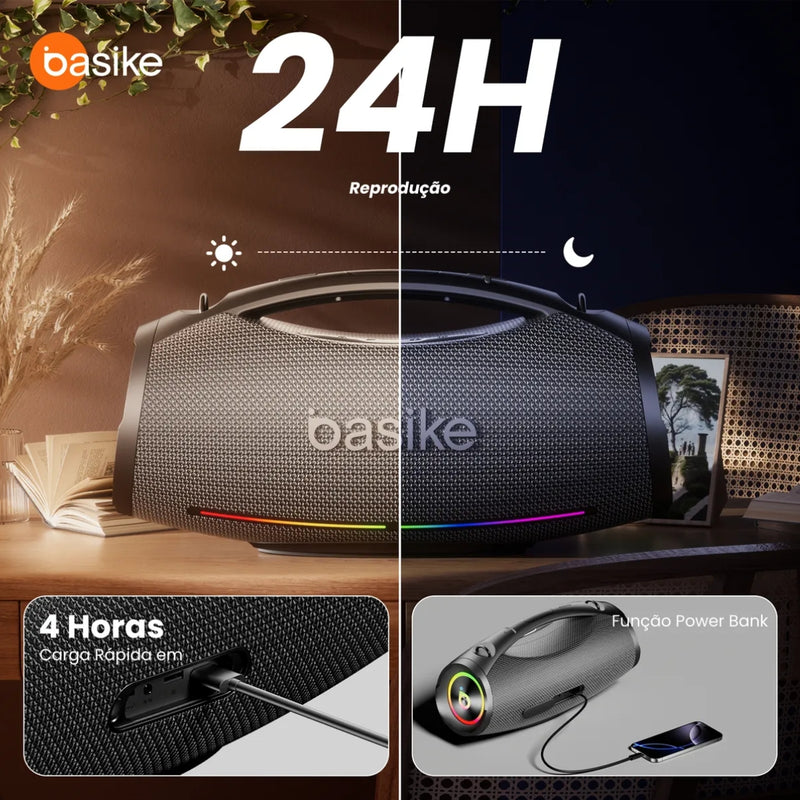 Caixa de Som Basike 200W Bluetooth Portátil IPX6 TWS Potência e Grave 30.000mAh