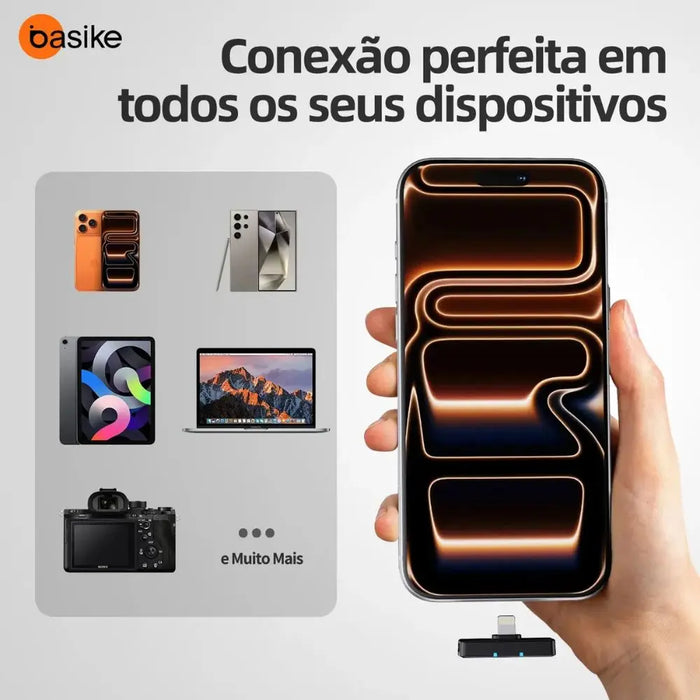 Microfone de Lapela Sem Fio BASIKE BA-MIC0009X Duplo USB-C com Redução de Ruído Basike