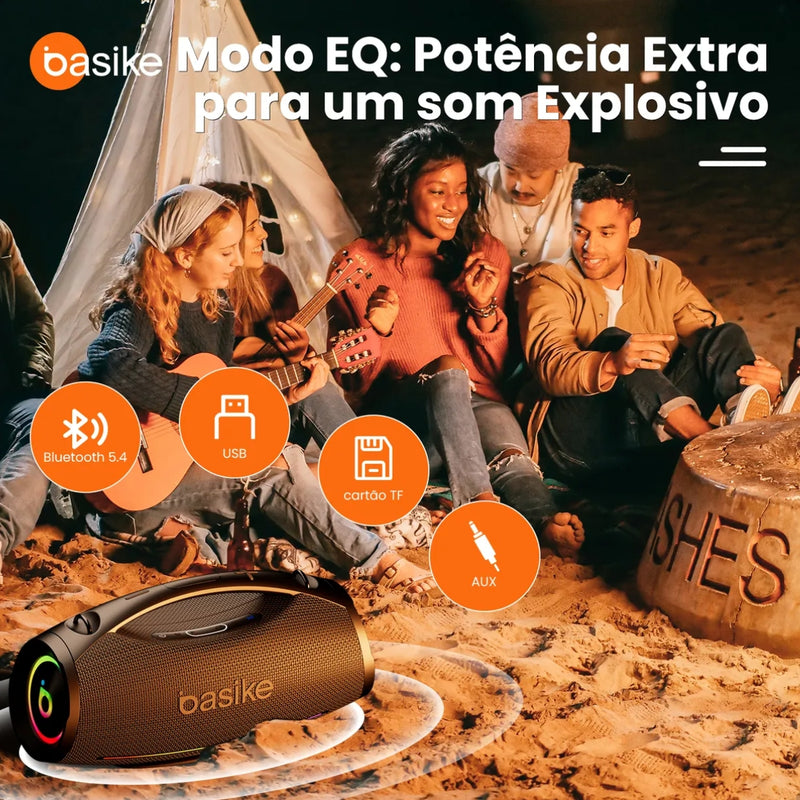 Caixa de Som Basike 200W Bluetooth Portátil IPX6 TWS Potência e Grave 30.000mAh
