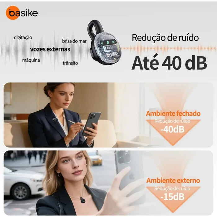 Microfone de Lapela Sem Fio BASIKE BA-MIC0009X Duplo USB-C com Redução de Ruído Basike