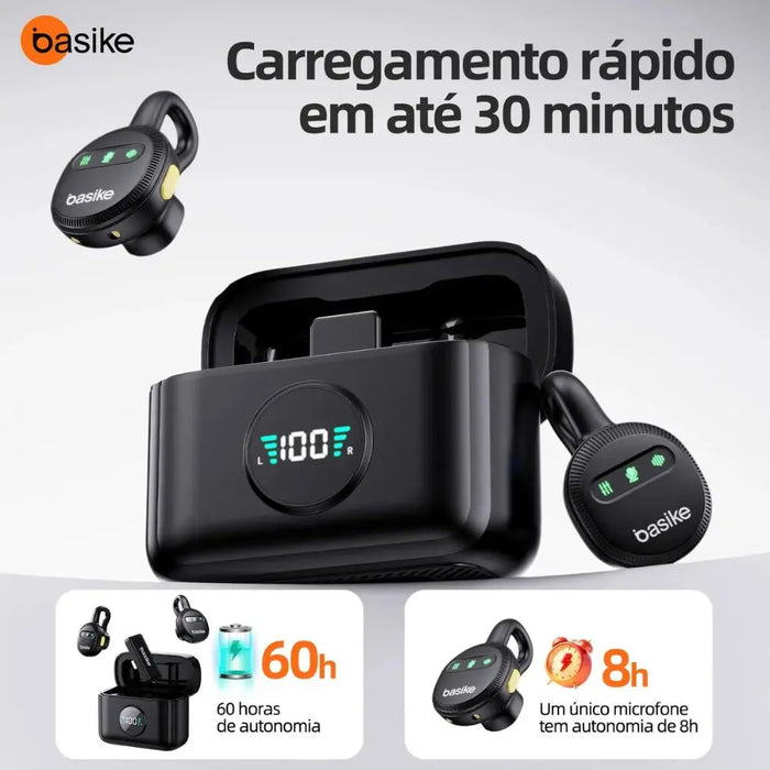 Microfone de Lapela Sem Fio BASIKE BA-MIC0009X Duplo USB-C com Redução de Ruído Basike