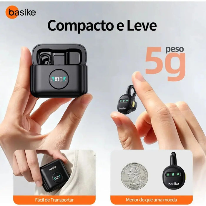 Microfone de Lapela Sem Fio BASIKE BA-MIC0009X Duplo USB-C com Redução de Ruído Basike