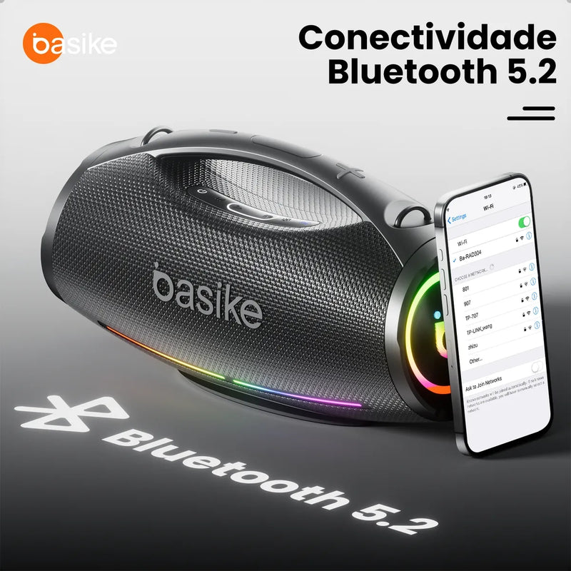 Caixa de Som Basike 200W Bluetooth Portátil IPX6 TWS Potência e Grave 30.000mAh