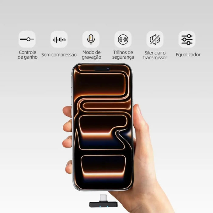 Microfone de Lapela Sem Fio BASIKE BA-MIC0009X Duplo USB-C com Redução de Ruído Basike