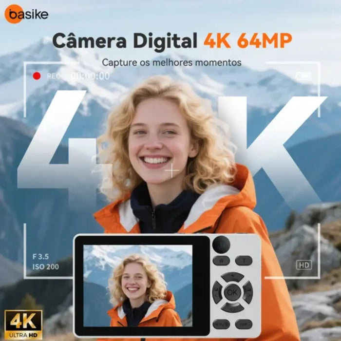Câmera Fotográfica Basike Ba-CAM292 Digital Portatil 4K Ultra HD 1080P Cartão SD 32gb - Basike Brasil Oficial