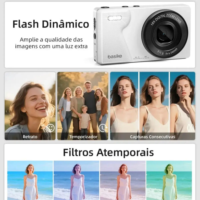 Câmera Fotográfica Basike Ba-CAM292 Digital Portatil 4K Ultra HD 1080P Cartão SD 32gb - Basike Brasil Oficial
