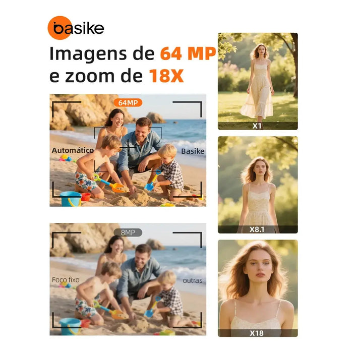 Câmera Fotográfica Basike Ba-CAM292 Digital Portatil 4K Ultra HD 1080P Cartão SD 32gb - Basike Brasil Oficial