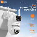 Câmera de Segurança Basike Ba CAM 002 4K para Telhado Externo Rastreamento de Pessoas 8x Zoom Controle Wi-Fi Lente Dupla Visão Noturna Rotação 355°/90° Áudio Bidirecional Armazenamento em Nuvem/TF