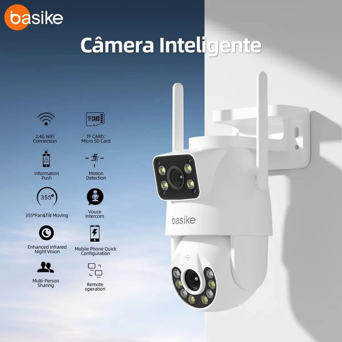 Câmera de Segurança Basike Ba CAM 002 4K para Telhado Externo Rastreamento de Pessoas 8x Zoom Controle Wi-Fi Lente Dupla Visão Noturna Rotação - Basike Brasil Oficial