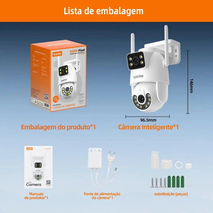 Câmera de Segurança Basike Ba CAM 002 4K para Telhado Externo Rastreamento de Pessoas 8x Zoom Controle Wi-Fi Lente Dupla Visão Noturna Rotação - Basike Brasil Oficial