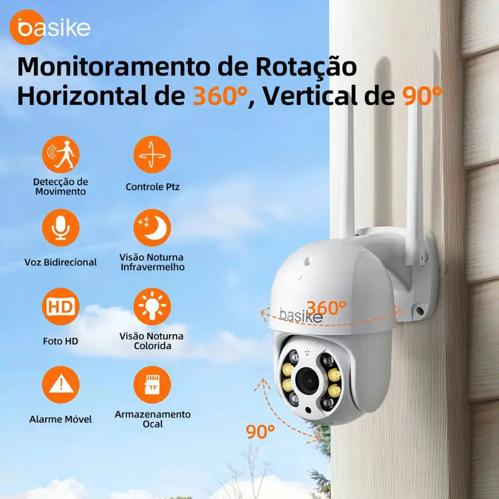 Câmera de Segurança Basike Ba CAM 006 360º 4MP Panorãmica Wifi Externa Com Visão Noturna Microfone e Detecção de Movimento - Basike Brasil Oficial
