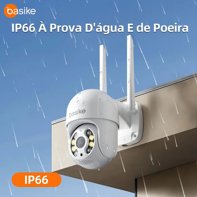 Câmera de Segurança Basike Ba CAM 006 360º 4MP Panorãmica Wifi Externa Com Visão Noturna Microfone e Detecção de Movimento