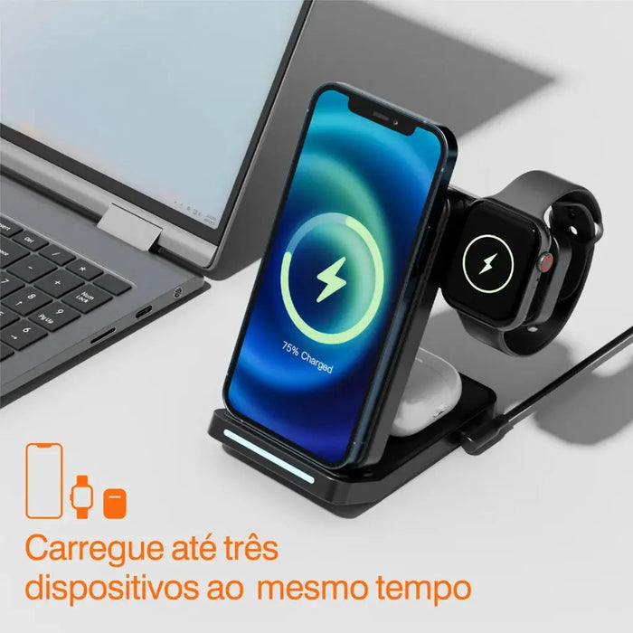 Carregador por Indução 3 em 1 Basike Ba WXC 011 15W Compativel Universal Dobravél - Basike Brasil Oficial