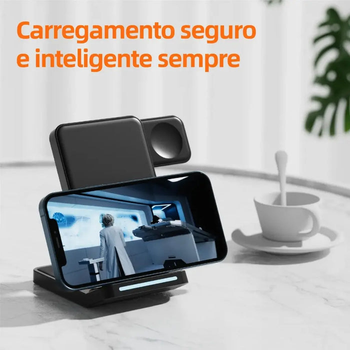 Carregador por Indução 3 em 1 Basike Ba WXC 011 15W Compativel Universal Dobravél - Basike Brasil Oficial