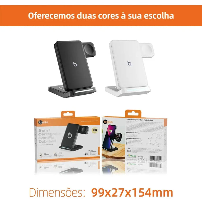 Carregador por Indução 3 em 1 Basike Ba WXC 011 15W Compativel Universal Dobravél - Basike Brasil Oficial